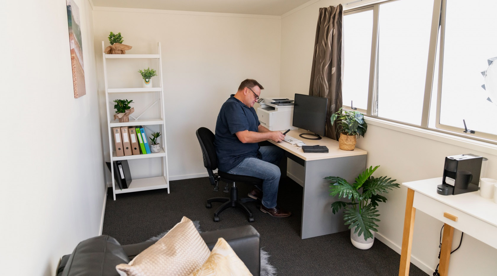 Cabin - working at desk